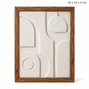 Relief mural artisanal en plâtre Aqdus Saleem avec cadre en bois de manguier |   Décoration abstraite contemporaine WMC-35 en gros - Product Image 1