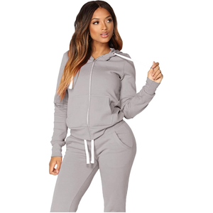 Ensemble de survêtement gris à capuche pour femme, manches longues, taille haute, couleur unie, tricoté, décontracté, toutes saisons - Product Image 3