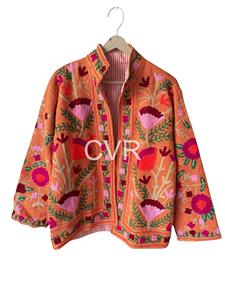 Abrigo de Punto Bohemio para Mujer, Talla Grande, con Cuello Mandarín y Bordado Floral, Manga Larga, Ropa Exterior Casual de Primavera - Product Image 1