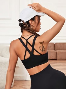 Sujetador deportivo para mujer con espalda de tiras, cuello redondo, acanalado, top corto para entrenamiento, bralette de gimnasio sin costuras con tiras múltiples, chaleco de compresión para ropa deportiva - Product Image 6