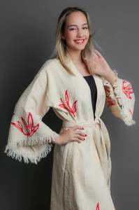 Ropa para Mujer, Kimono Musulmán, Túnica de Manga Larga, Vestidos Kaftan 2026, Túnica Blanca Holgada de Algodón con Bordado de Ojo de Diablo - Product Image 3