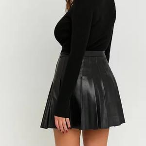 Falda de Cuero Grueso de Alta Calidad para Mujer, Transpirable y Cómoda, Estilo Casual de Invierno, Color Liso, Estilo Urbano - Product Image 3