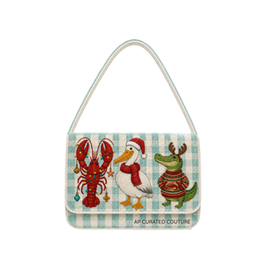 Sac à bandoulière bohème pour femme, motif Grinch de Noël, orné de perles, avec fermeture à loquet, fait main, à sangle unique, doublure en toile, idéal pour les fêtes. - Product Image 5