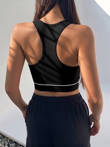 Women <b>Mesh</b> Panel Racerback Sports Bra High Impact Elastic Stripe Underbust Fitness Gym <b>Crop</b> <b>Top</b> Workout Yoga Active Tank - Product Image 4
