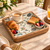 Plateau de service carré en bois naturel émaillé |   Plateau de table décoratif à motif floral et d'oiseaux, pour la maison, la cuisine, les cadeaux