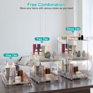2 Confezioni di Organizzatori per Bagno a 3 Livelli Trasparenti, Divisori Estraibili per Dispensa, Contenitori per Medicinali con Vano Portaoggetti Scorrevole - Product Image 6