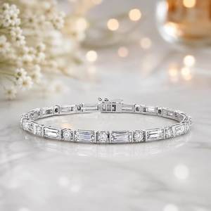 Pulsera de tenis personalizable de moissanita de 2MM y 4MM con corte esmeralda y redondo, de plata 925, joyería de lujo delicada, regalo para fiestas y amuletos - Product Image 1