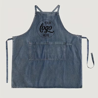Customizable Unisex Cotton Canvas Apron Adjustable Straps Front Pocket Durable Denim Bartender Uniform Restaurant Bar Use