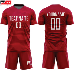 INDEX SPORTS WEAR Ensemble de maillot de football personnalisé sublimé, rouge, col rond, manches courtes, pour hommes adultes, kit en polyester respirant - Product Image 1
