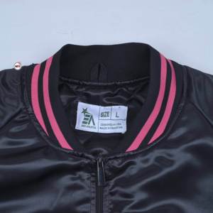 Satin Bomber <b>Jacket</b> <b>Pink</b> Trim Full Sleeve Zipper Closure Leopard Pattern Turn-down Collar Regular Winter - Product Image 5