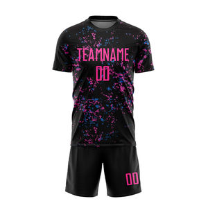 Conjunto de Camiseta y Pantalones Cortos de Fútbol para Hombre, Color Negro, Cuello Redondo, Manga Corta, Estampado Sublimado, Absorbe la Humedad, Ajuste Atlético, para Todas las Temporadas - Product Image 1
