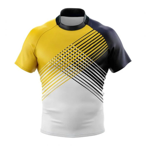 Camiseta de Rugby para Hombre al por Mayor, Azul Marino con Rayas Rojas y Blancas, Manga Corta, Absorbe la Humedad, Ropa Deportiva Transpirable, OEM - Product Image 1