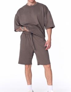 Customizable Breathable Summer Men's <b>T</b>-<b>Shirt</b> Shorts Set Crew Neck Seamless Fusing Heat-Transfer Printed Satin <b>Polyester</b> Fabric - Product Image 3