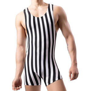 Black White Striped Seamless Wrestling Singlet One Piece Tank Top <b>Athletic</b> Wear Stretch Fit - Product Image 1