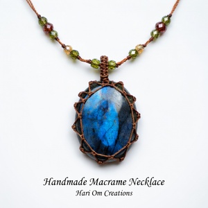 Collar Colgante de Macramé Azul Hecho a Mano con Cristal Curativo, Chapado en Platino, Estilo Boho, Cordón Ajustable, Regalo para Mujer - Product Image 4