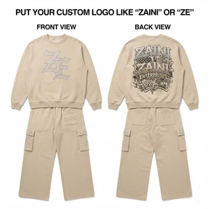 <b>Mens</b> Premium Cotton Polyester Fleece Sweatsuit 240g for <b>Green</b> Brown Custom Digital Print Logo Oversized Breathable Lightweight - Product Image 1