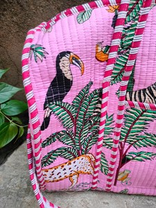Handcrafted <b>Lightweight</b> Large Capacity Eco-Friendly Cotton Quilted Duffel Bag With Jungle Safari Block Print Long-Lasting - Product Image 6