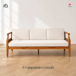 Handmade Jepara Solid Teak Modern Scandinavian Design Durable Outdoor Sofa Custom Size Patio Villa Resort Hotel Living Room Park - Product Image 1