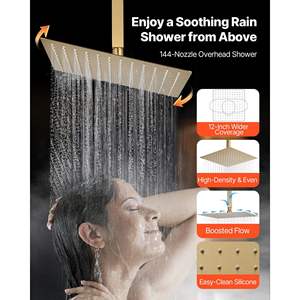 Sistema de Ducha de Lluvia Termostática de Techo de 12 Pulgadas, Kit de Válvula de Latón para Montaje en Pared de 6 Pulgadas, Rociador Manual 2 en 1, 3 Funciones - Product Image 5