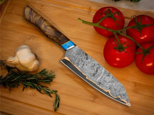 Couteau de chef en acier damas cuivré avec logo personnalisé, forgé à la main, manche ergonomique en bois, ambidextre, couverts de cuisine professionnels OEM ODM - Product Image 5
