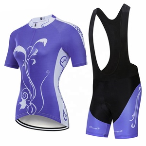 Ensemble maillot et short de cyclisme pour femme, motif floral violet et blanc, vêtements de vélo à manches courtes - Product Image 4