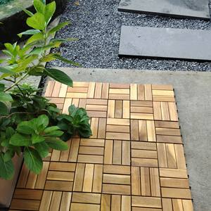 Azulejos para suelo de madera maciza de acacia, 300x300x24mm, Base de plástico superior, fácil instalación, impermeable, antideslizante, para decoración al aire libre - Product Image 5