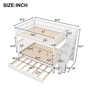 Lit superposé blanc double sur double avec lit gigogne et escalier - Product Image 5