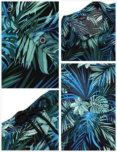Chemise à manches courtes à col boutonné et imprimé feuilles de palmier tropicales bleu-vert pour homme, ensemble 2 pièces avec short assorti, tenue hawaïenne décontractée - Product Image 5