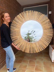 Miroir mural moderne en rotin fait main Orion Handicraft, design soleil, écologique, durable, pour la maison, le salon, miroir décoratif suspendu - Product Image 5