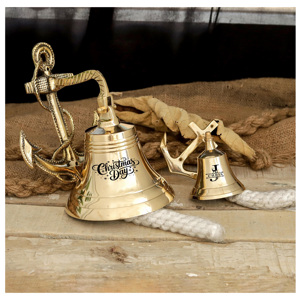 Campana de latón asequible con acabado antiguo, campana de mano redonda de latón de alta venta, campana náutica para barco con asa, modelo de estilo. - Product Image 1