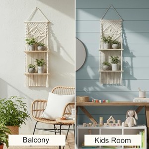 Décoration murale en macramé en bois de bambou avec tissage en lin |   Décoration d'intérieur éco-luxe en gros - Product Image 5