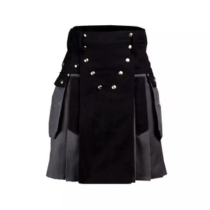 Falda cruzada a cuadros en blanco y negro para mujer con cordones laterales y cierre de botones - Product Image 1