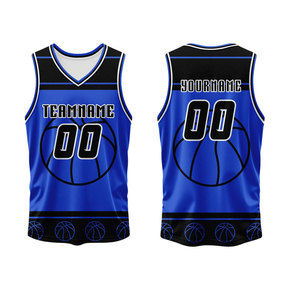 Custom Sublimated Basketball Uniform Set Blue Black Mesh Jersey Shorts Unisex Adult V-<b>Neck</b> Sleeveless Team Name Number - Product Image 2