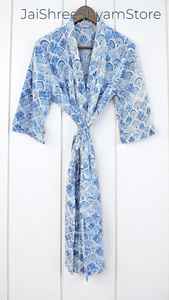 ชุดกิโมโนผ้าฝ้ายสำหรับผู้หญิง ลายพิมพ์บล็อกดอกไม้แบบดั้งเดิม เหมาะสำหรับการพักผ่อนและสวมใส่ตอนกลางคืนอย่างสบาย - Product Image 2