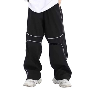 Pantalon coupe-vent personnalisé grande taille 100% pantalon passepoil en polyester/nylon bande latérale taille élastique devant plat tissu toile mi - Product Image 4