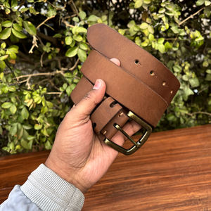 เข็มขัดหนังควายเคลือบแว็กซ์อย่างดี พร้อมห่วงหลากหลายสไตล์ กว้าง 35 มม. หัวเข็มขัดทองเหลืองแข็งแรง ทนทาน - Product Image 6