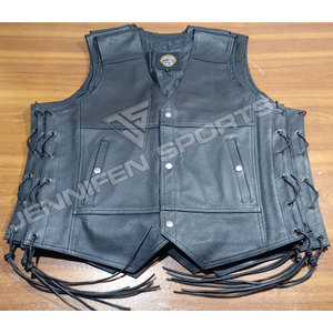 Chalecos de Motociclista Cortos de Cuero Vacuno Genuino Personalizados, Hechos a Mano con Cierre de Cremallera y Múltiples Bolsillos - Product Image 1