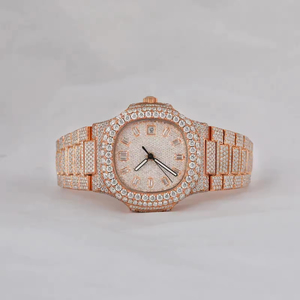 Montre classique de luxe personnalisée à mouvement quartz en acier inoxydable unisexe, or rose, diamant Moissanite VVS, boîtier carré 41MM, cadran 3BAR - Product Image 1