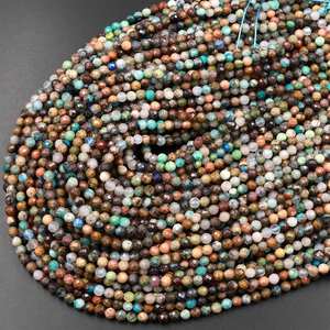 Cuentas redondas facetadas de crisocola verde marrón natural, hilo de piedras preciosas microlaserizadas para la fabricación de joyería al por mayor - Product Image 5
