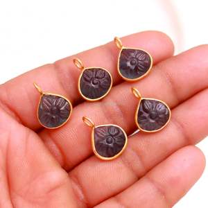 Colgante de flor de fluorita natural multicolor, plata de ley 925, colgante de corazón de piedra preciosa tallada a mano para la fabricación de joyas, 12 mm - Product Image 5