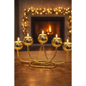 Candelabro Cuadrado Dorado Más Vendido con Esferas Negras para Decoración del Hogar y Bodas - Product Image 5
