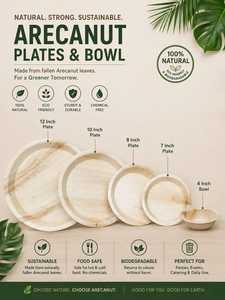 Platos de Hoja de Palma de Areca Naturales, Compostables, Desechables, Ecológicos, para Servir Comida en Fiestas y Eventos - Product Image 1
