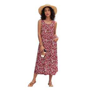 Elegent Floral Print Sleeveless Midi <b>Dress</b> Scoop Neck Loose Fit <b>With</b> <b>Pockets</b> <b>Summer</b>/Spring Breathable Casual <b>Dress</b> for Women's - Product Image 1
