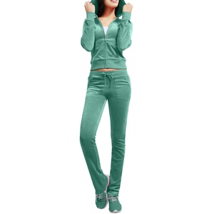 Conjunto Deportivo Verde con Capucha para Mujer, Pantalones Largos de Color Sólido, Casuales, con Bolsillos Laterales, Transpirables, para Otoño - Product Image 1