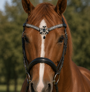 Diadema de Cuero Premium de Lujo para Caballo con Broche de Cristal de 5 Hileras Hecho a Mano y Agarre de Goma para Doma Clásica - Product Image 6