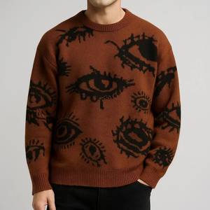 Suéter de punto con estampado de ojos, cuello redondo, manga larga, tejido de cable, para otoño e invierno, estilo urbano - Product Image 3