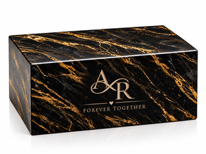 Urna Funeraria Doble Personalizada de Madera de Mango Negra con Patrón de Mármol, Grabada a Medida, de 200 Pulgadas Cúbicas, para Cenizas de Dos Personas - Product Image 4