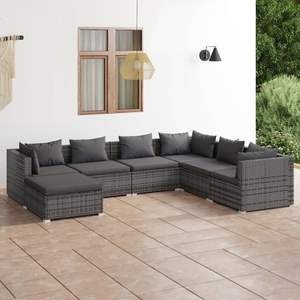 7-Piece Poly Rattan Gray Patio Lounge Set with <b>Comfortable</b> <b>Cushions</b> - Product Image 1