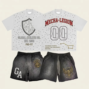 Ensemble de survêtement d'été personnalisé avec impression DTF, ensemble de 2 pièces, t-shirt à manches courtes et short pour homme - Product Image 2