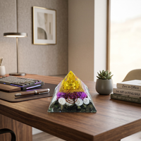 Pyramide d'orgone en améthyste, décoration en cristal, yantra doré, sculpture en pierre précieuse polie pour la méditation à domicile, cadeau